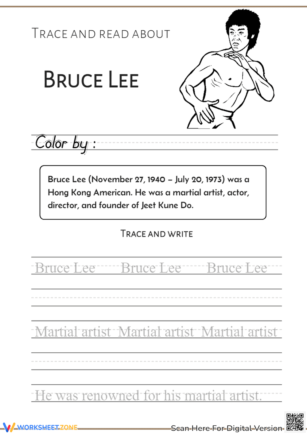 Tracing and Learning Activity: Bruce Lee - Page 1