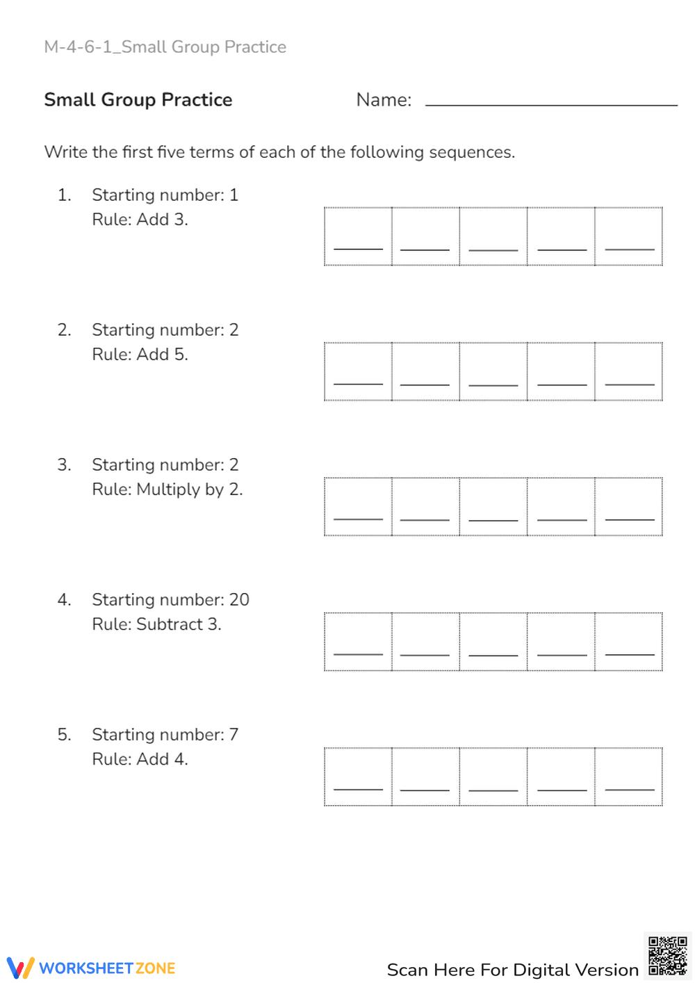Number Sequence Math Worksheet - Addition, Subtraction, Multiplication - Page 1