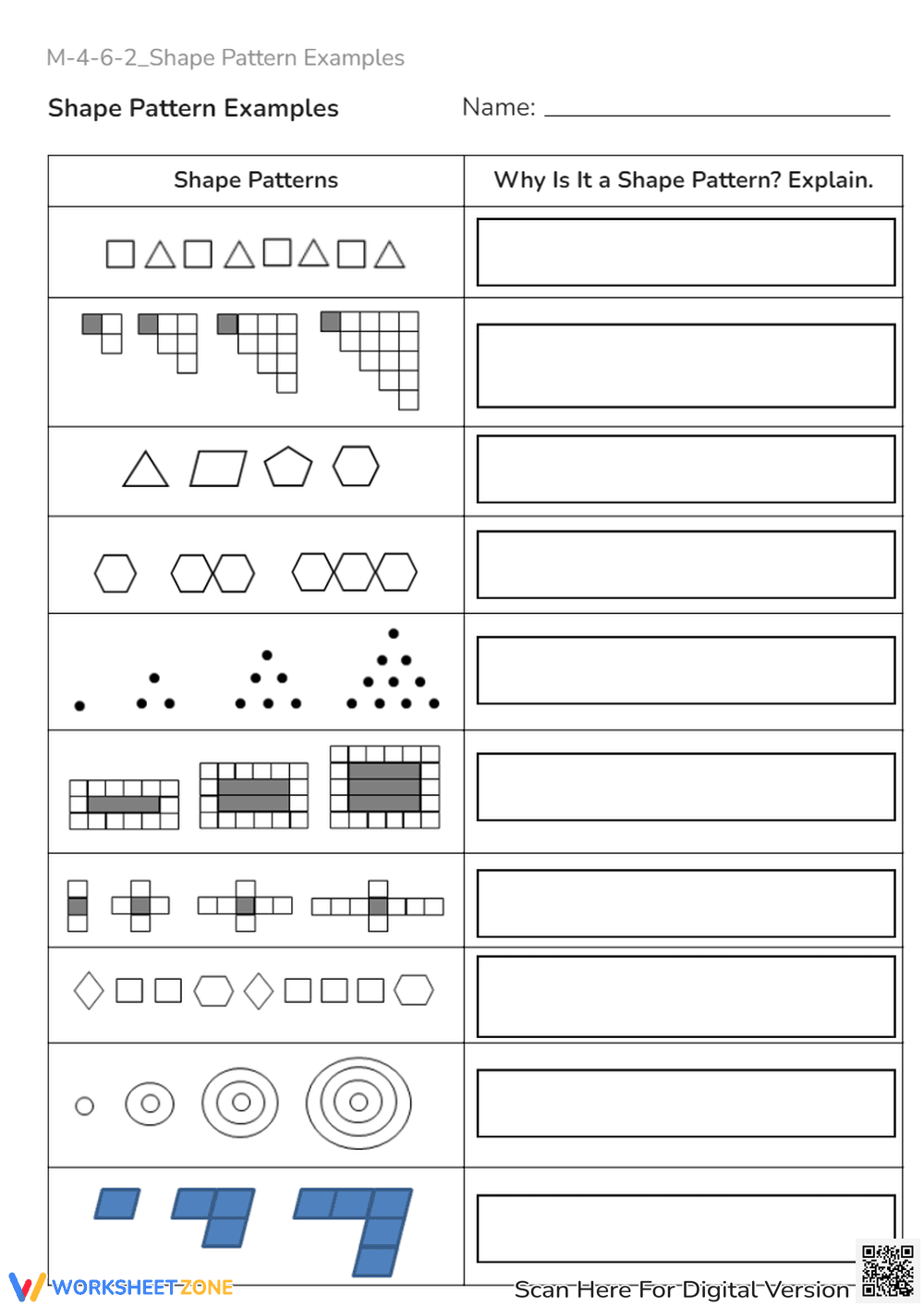 Shape Pattern Worksheet: Identify & Explain Visual Sequences - Page 1