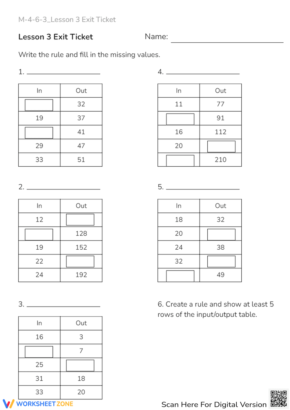 Input/Output Table Worksheet - Find the Rule & Missing Values! - Page 1