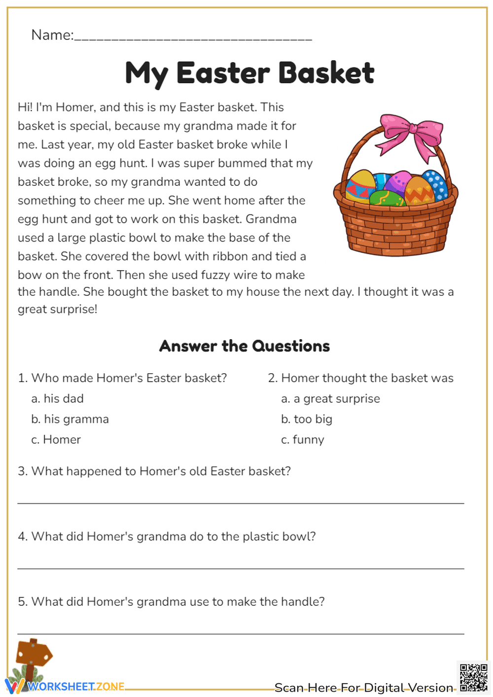 My Easter Basket - Reading Comprehension - Page 1