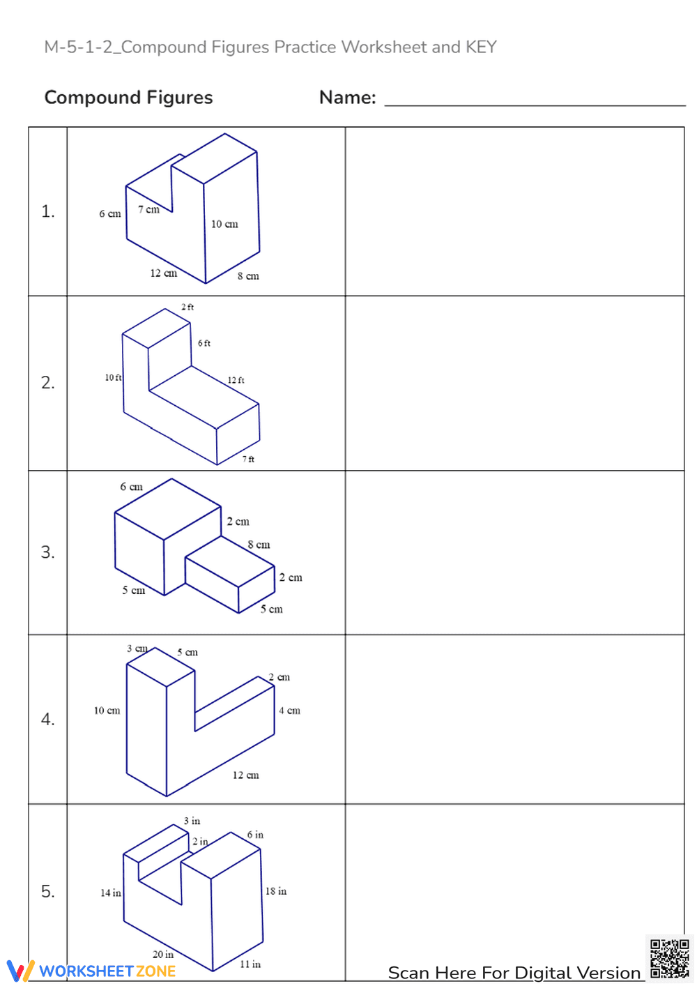 Compound Figures: Area & Volume Practice - Grades 5-7 - Page 1