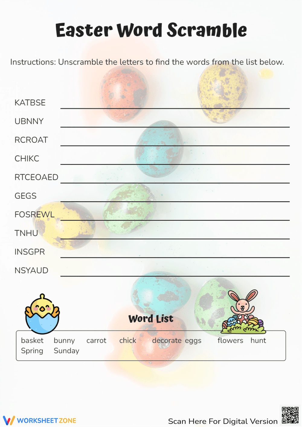 Easter Word Scramble Puzzle - Unscramble Spring Words! - Page 1