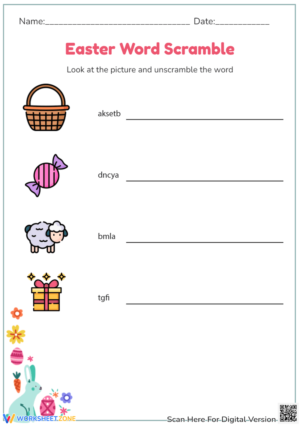 Easter Word Scramble - Unscramble the Words! Grades 1-3 Activity - Page 1