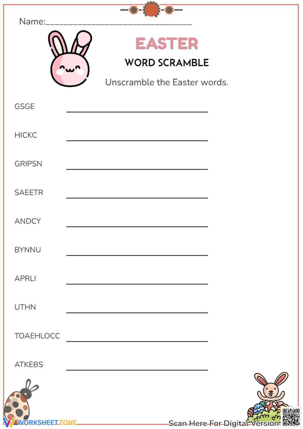 Easter Word Scramble Worksheet - Unscramble the Spring Fun! - Page 1