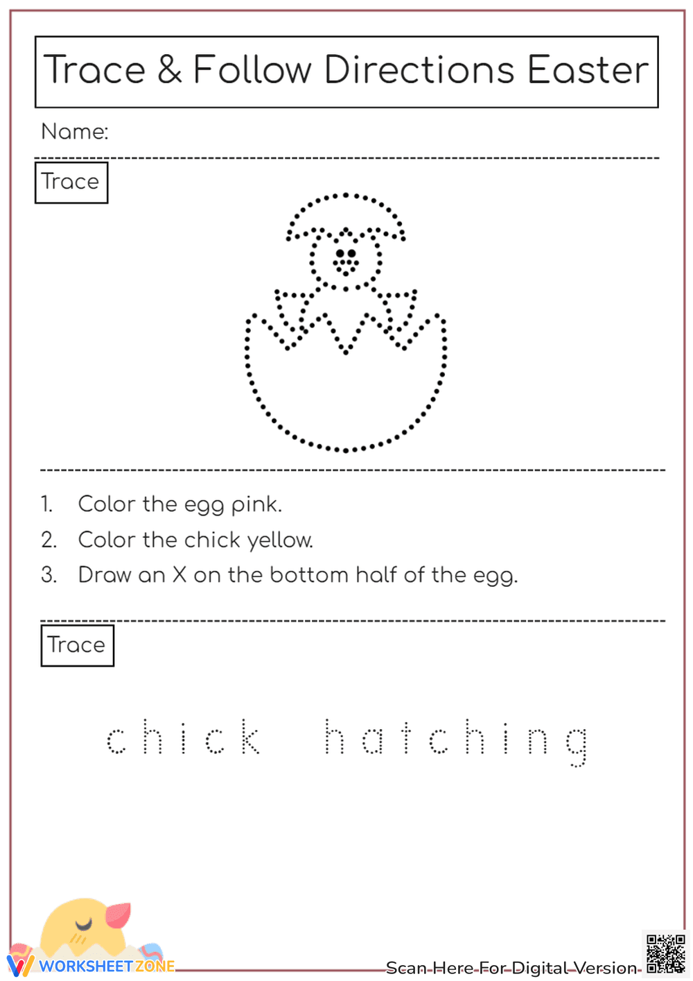 Trace and Follow Directions Easter - Chick - Page 1
