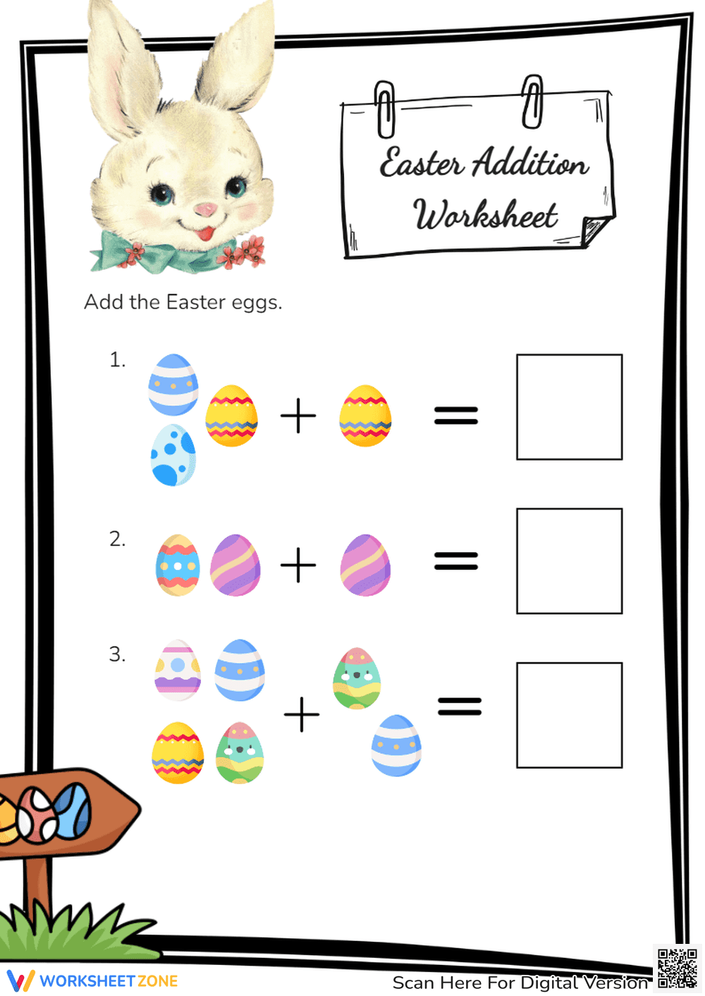 Easter Egg Addition Practice - Math Worksheet for Kids - Page 1