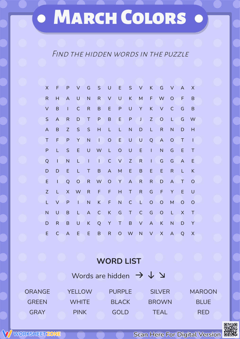 March Colors Worksheet - Page 1