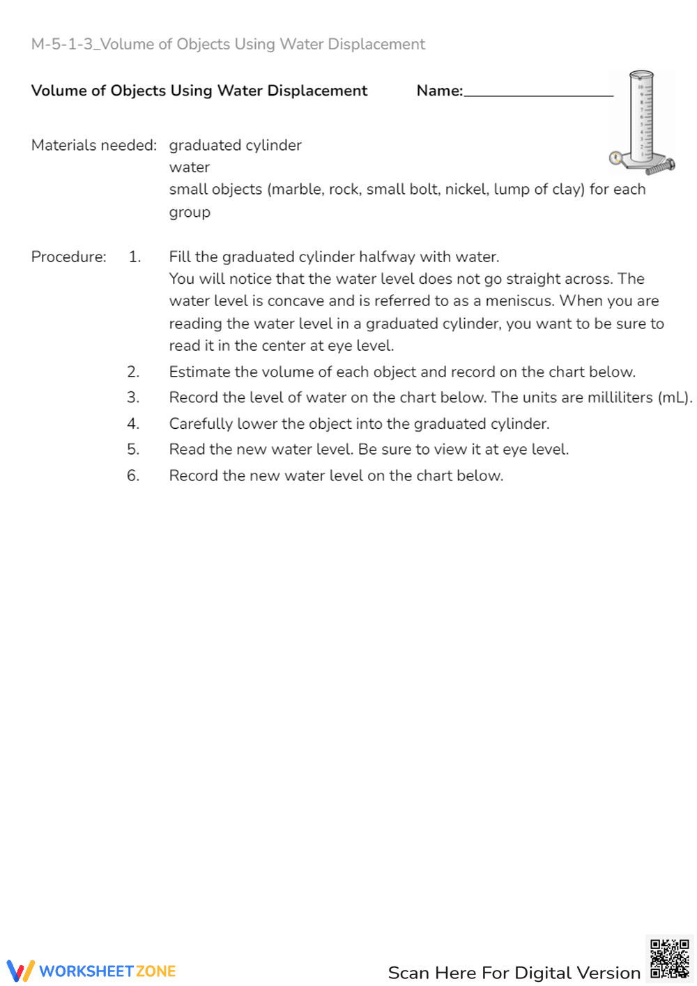 Volume of Objects with Water Displacement - Page 1