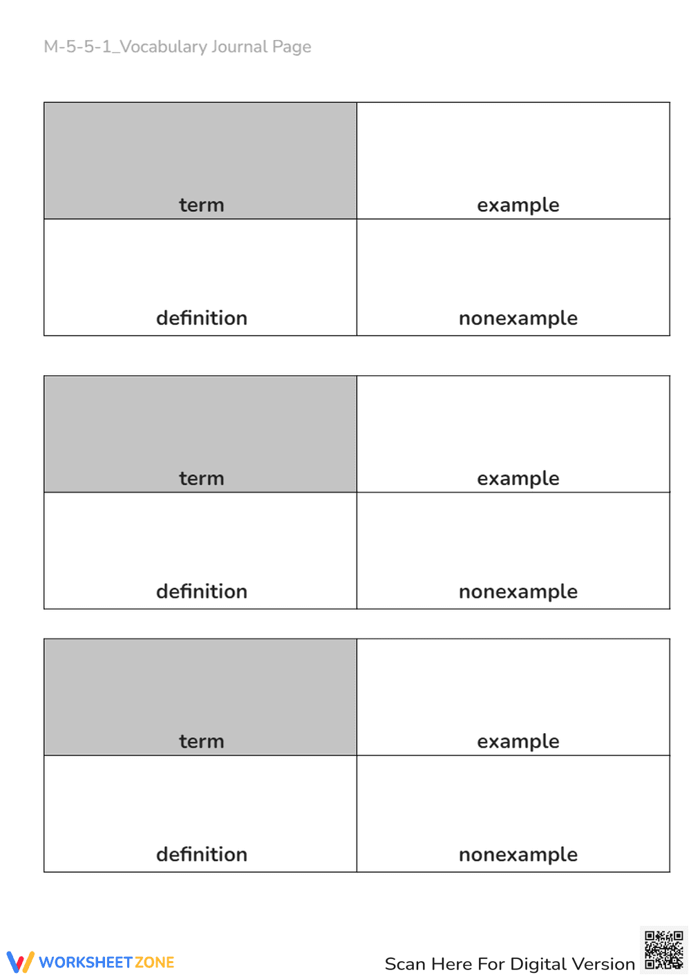 Vocabulary Journal Worksheet - Define Terms & Examples! - Page 2