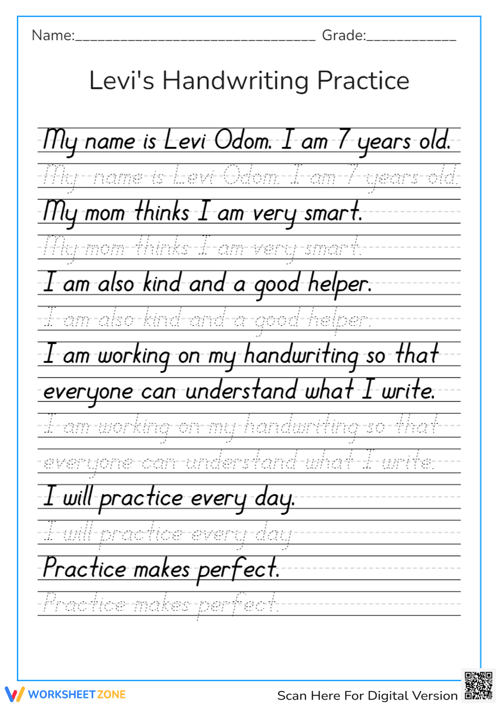 Levi's Handwriting Practice: Trace & Copy Sentences! - Page 1