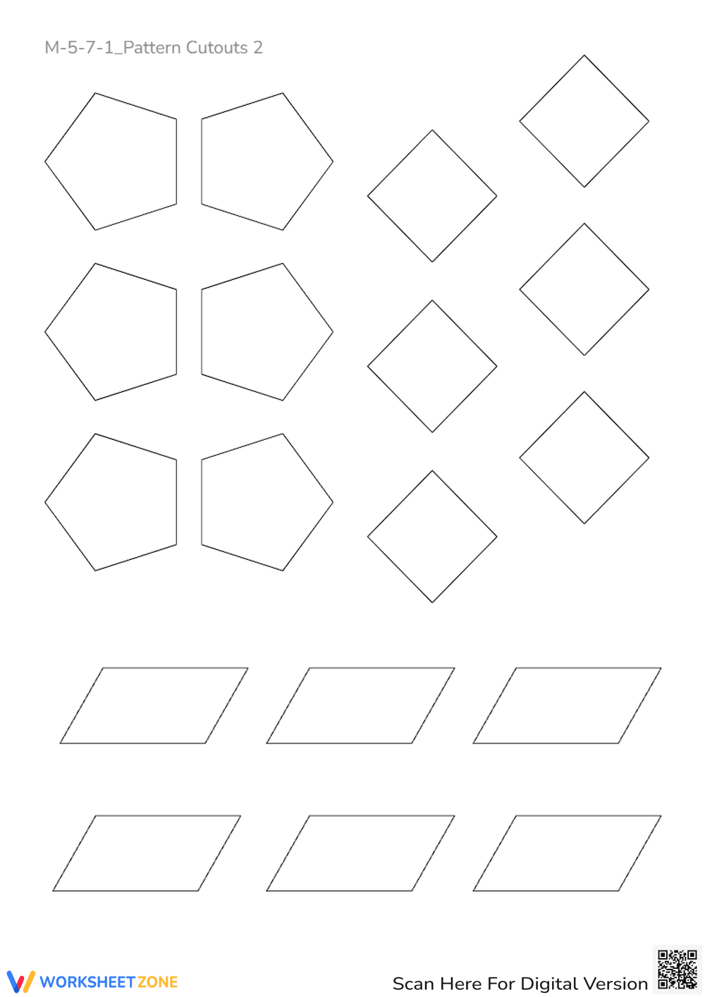 Shape Cutouts: Geometry Activity - Pentagons, Squares, Parallelograms - Page 1