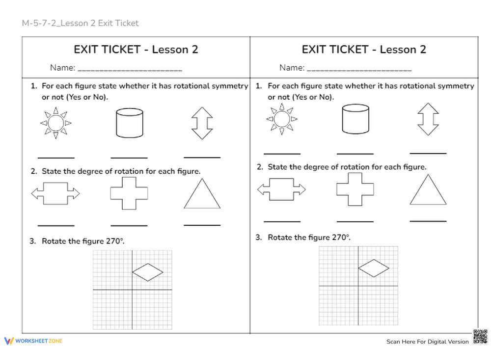 Rotational Symmetry Exit Ticket - Rotate Shapes & Degrees! - Page 1