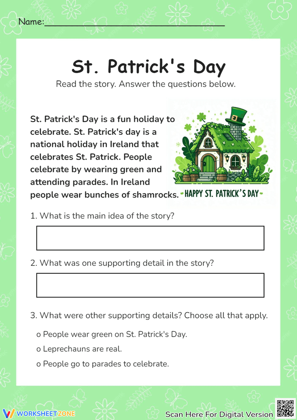St. Patrick's Day Main Idea Freebie - Page 1