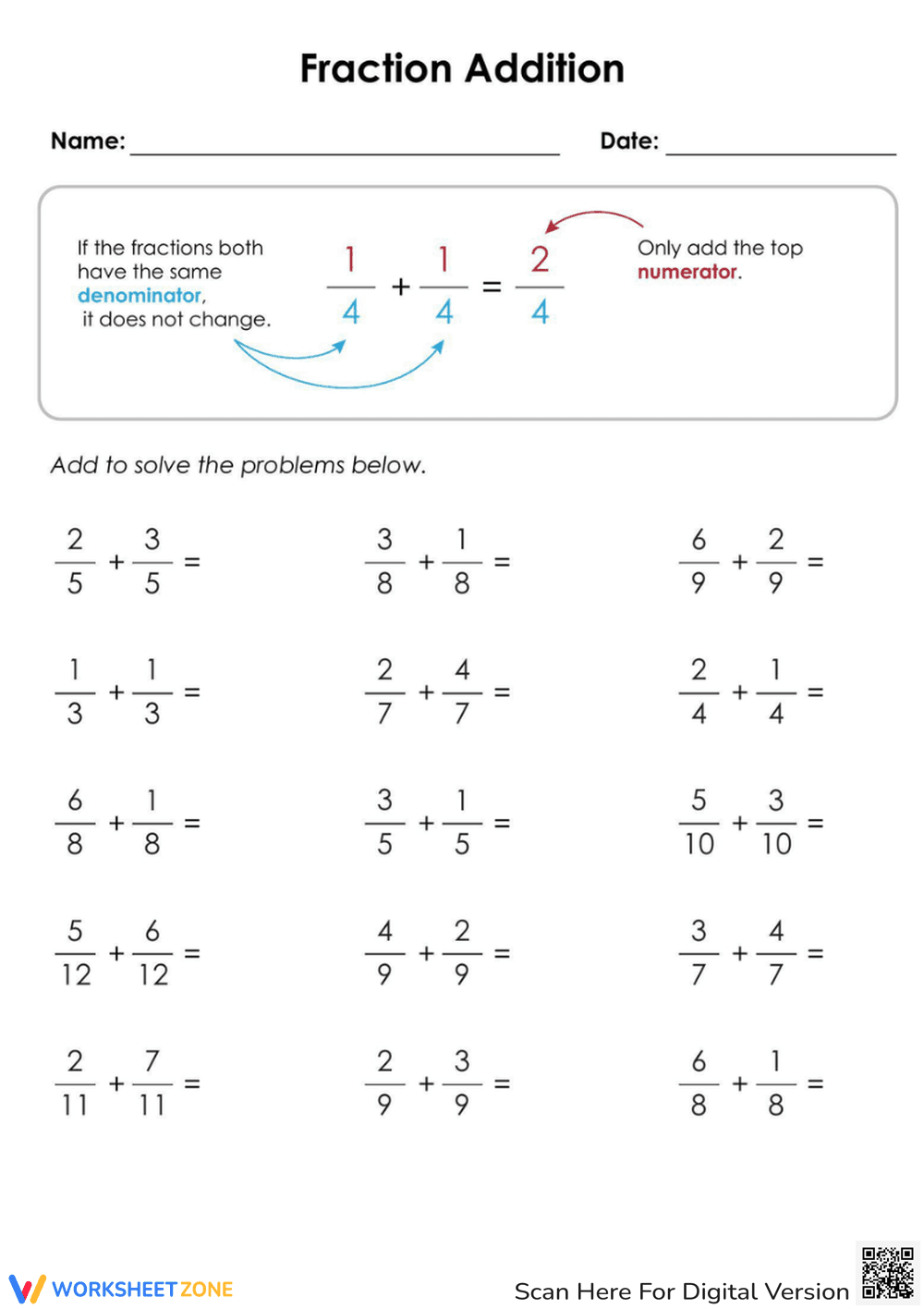 Add the Fractions - Page 1