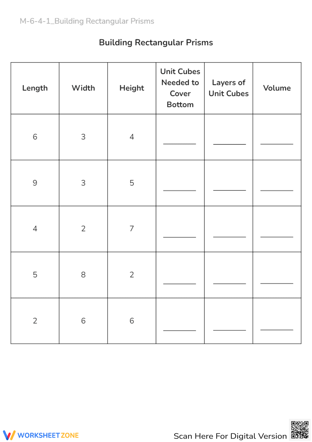 Rectangular Prism Volume Practice - Math Worksheet Grades 4-6 - Page 1
