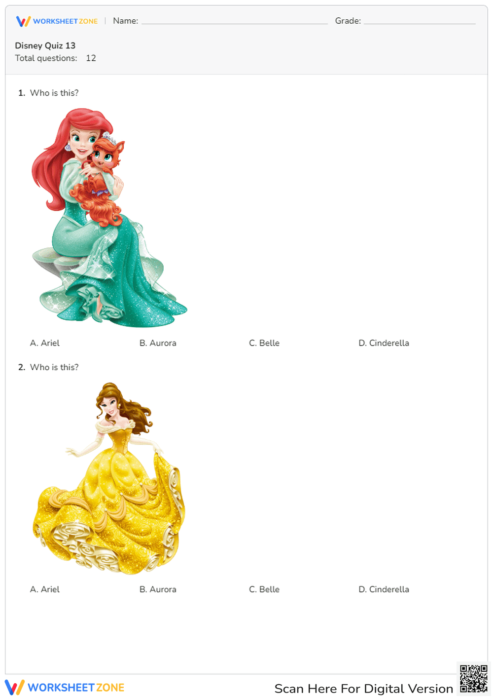 Disney Character Identification Quiz - Page 1