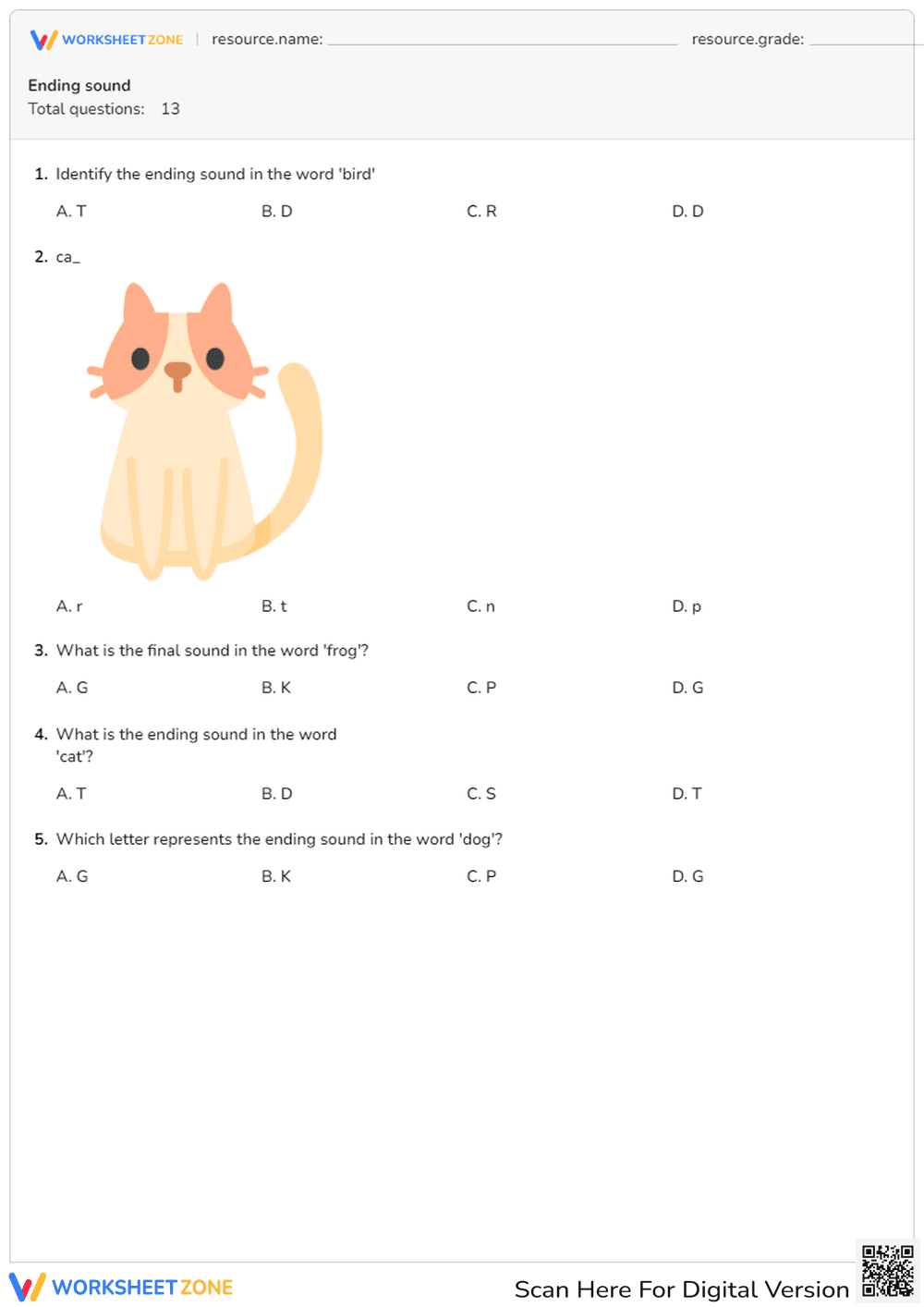 Identify Ending Sounds: Phonics Practice Worksheet - Page 1