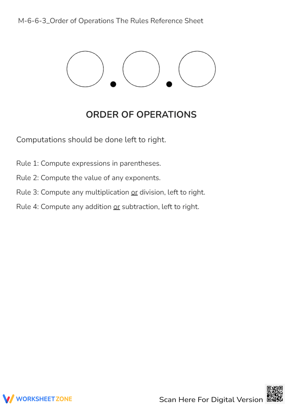Order of Operations (PEMDAS) Rules Reference Sheet - Math Help - Page 1