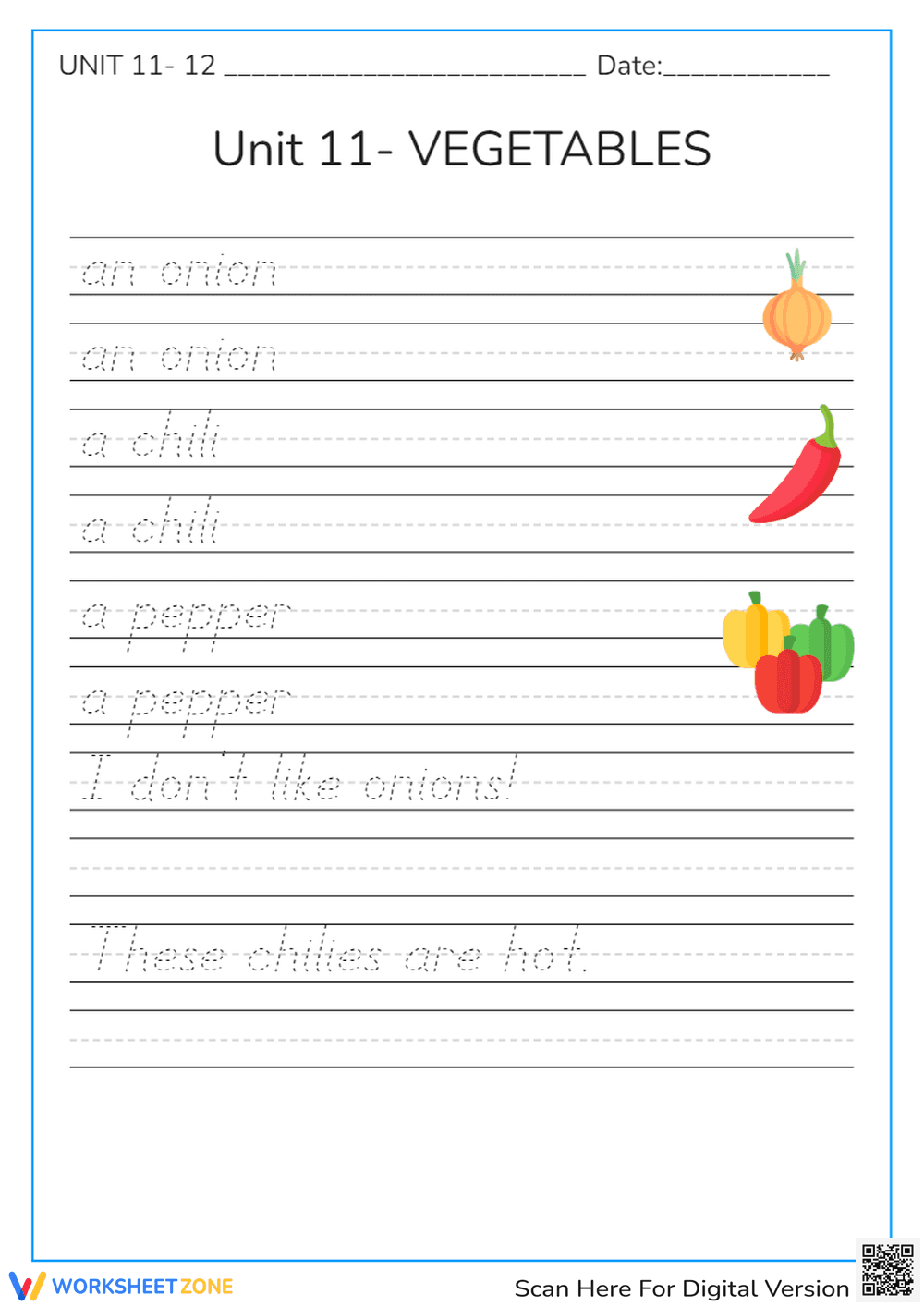 Cursive Writing: Vegetable Unit - Page 1