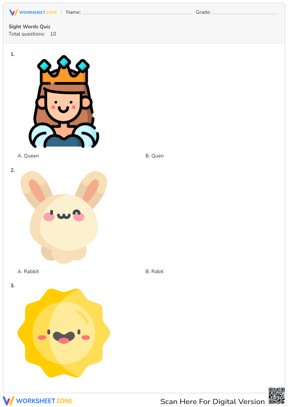 Sight Words Quiz - Page 1