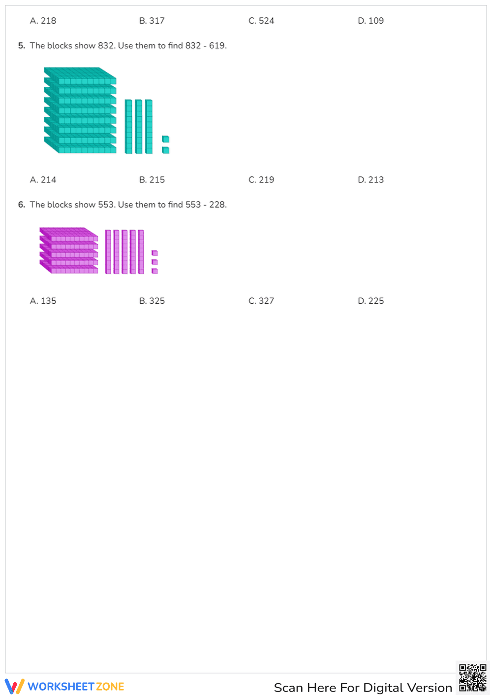Subtracting Numbers With Regrouping Using Models - Page 2