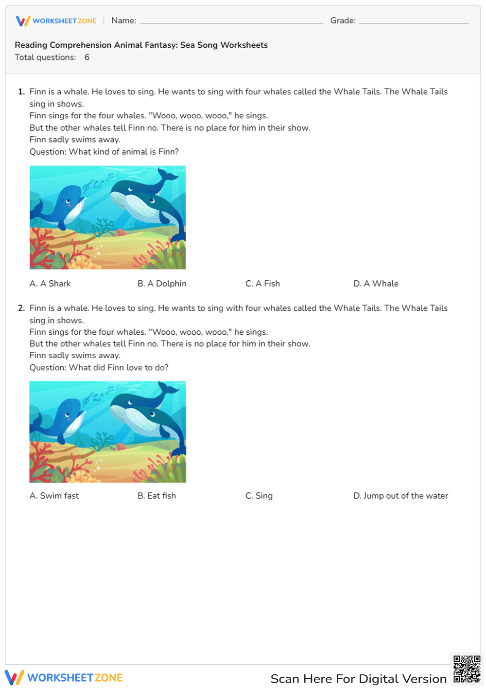 Sea Song: A Reading Comprehension Story - Page 1