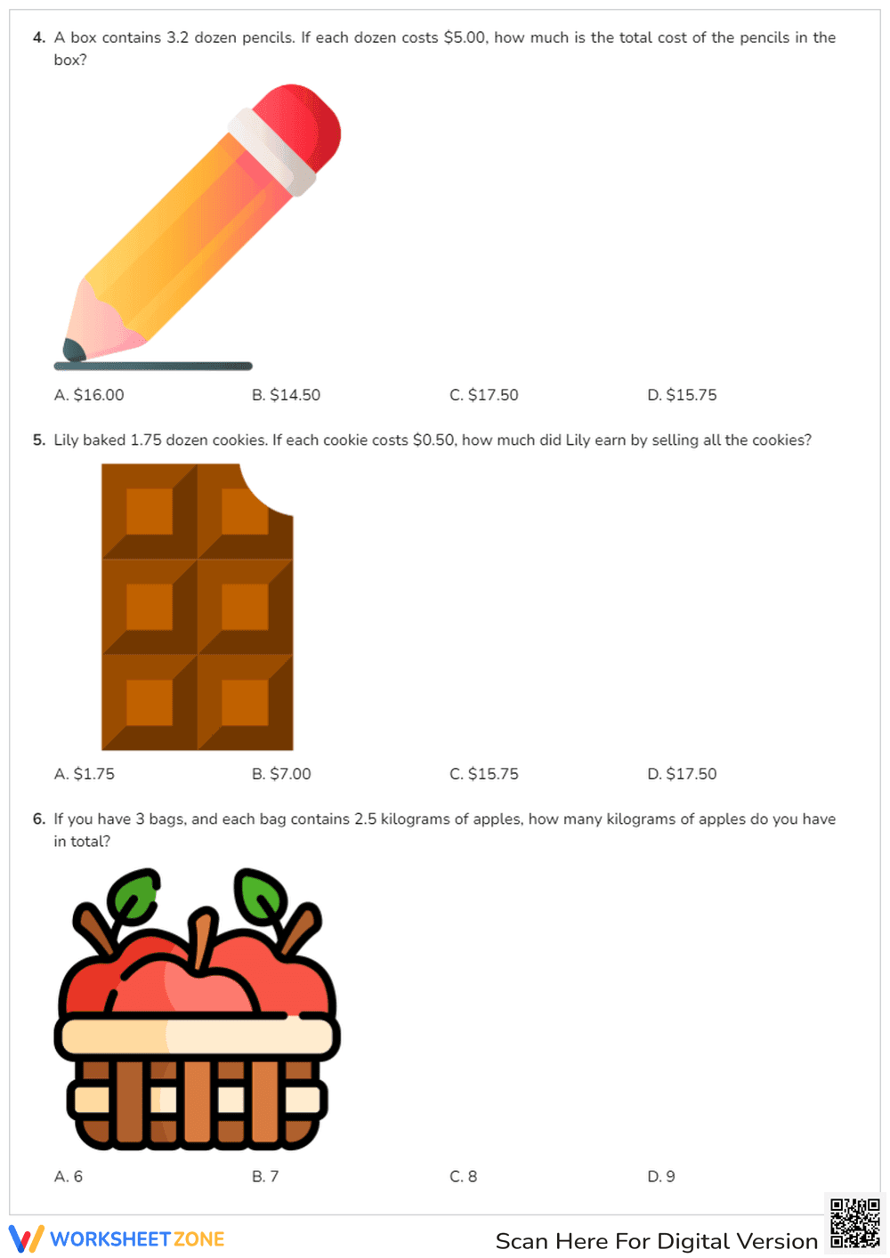 Multiplying Decimals and Whole Numbers Word Problems - Page 2