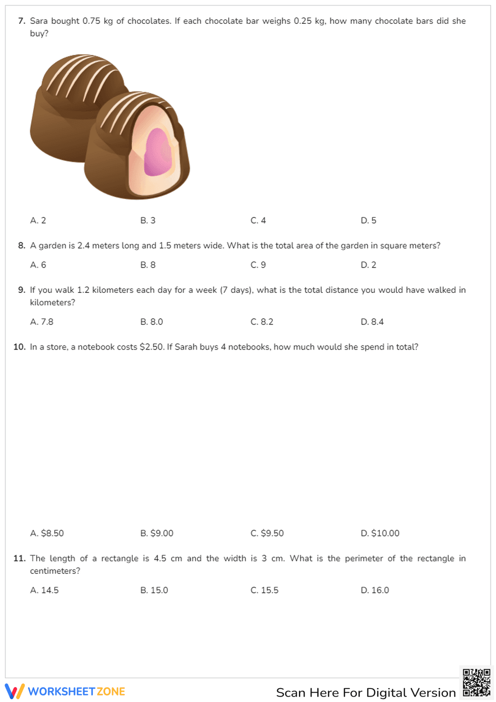 Multiplying Decimals and Whole Numbers Word Problems - Page 3