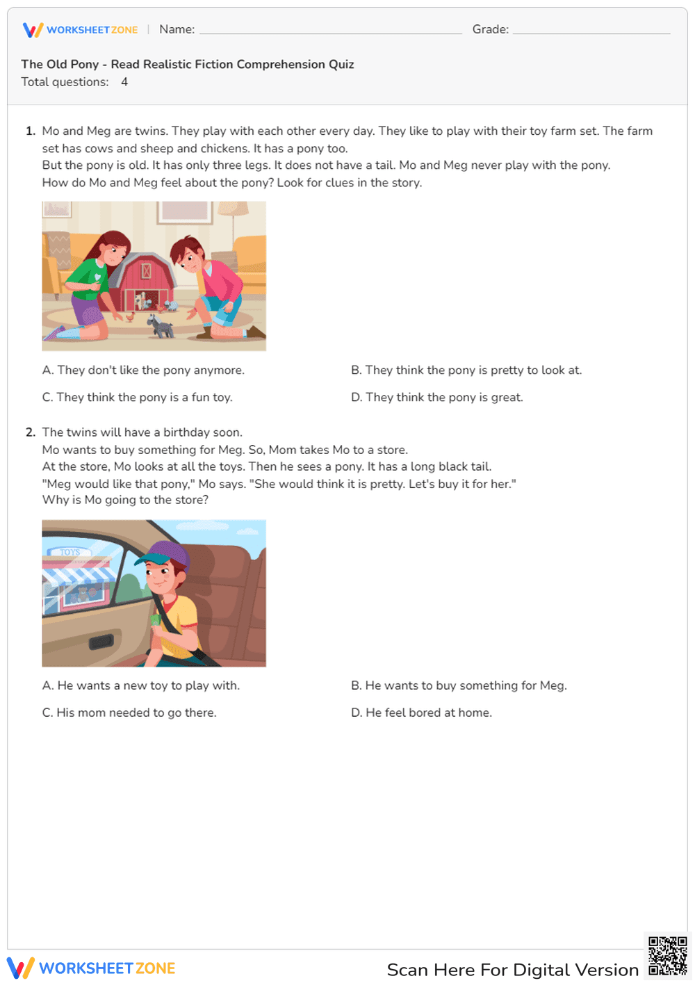 The Old Pony - Read Realistic Fiction Comprehension Quiz - Page 1