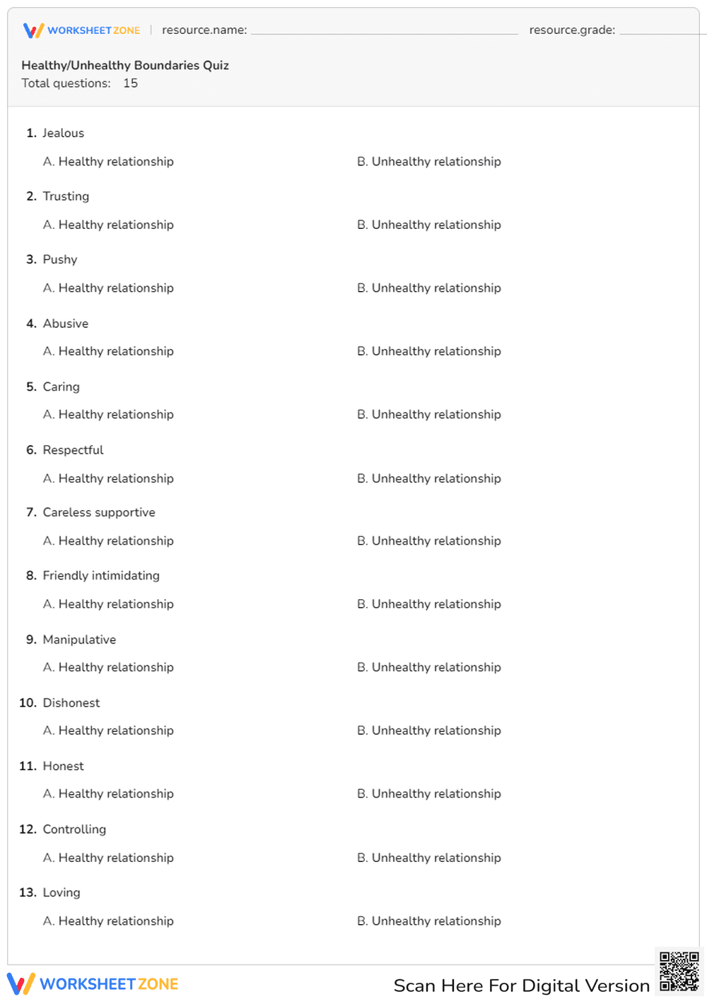 Identifying Healthy and Unhealthy Boundaries - Page 1