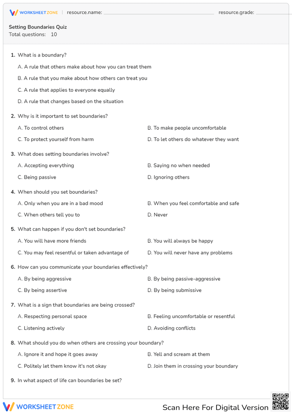 Setting Boundaries Quiz - Page 1
