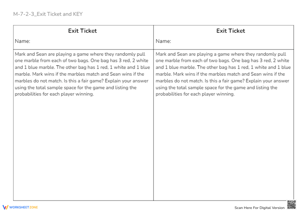 Probability Fair Game Exit Ticket - Math Challenge! - Page 1