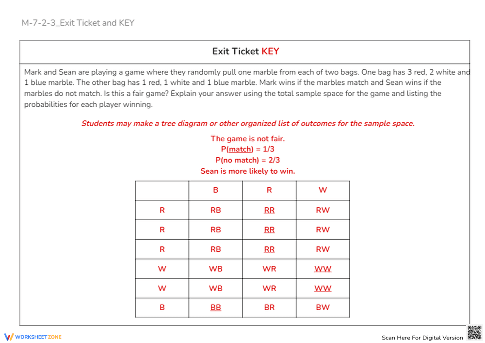 Probability Fair Game Exit Ticket - Math Challenge! - Page 2