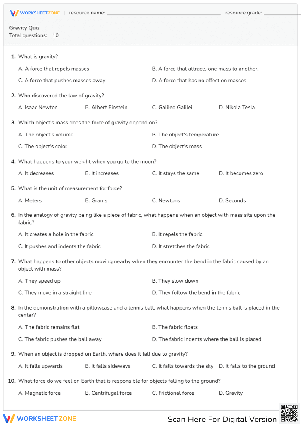 Science Quiz: Gravity and Its Effects - Page 1