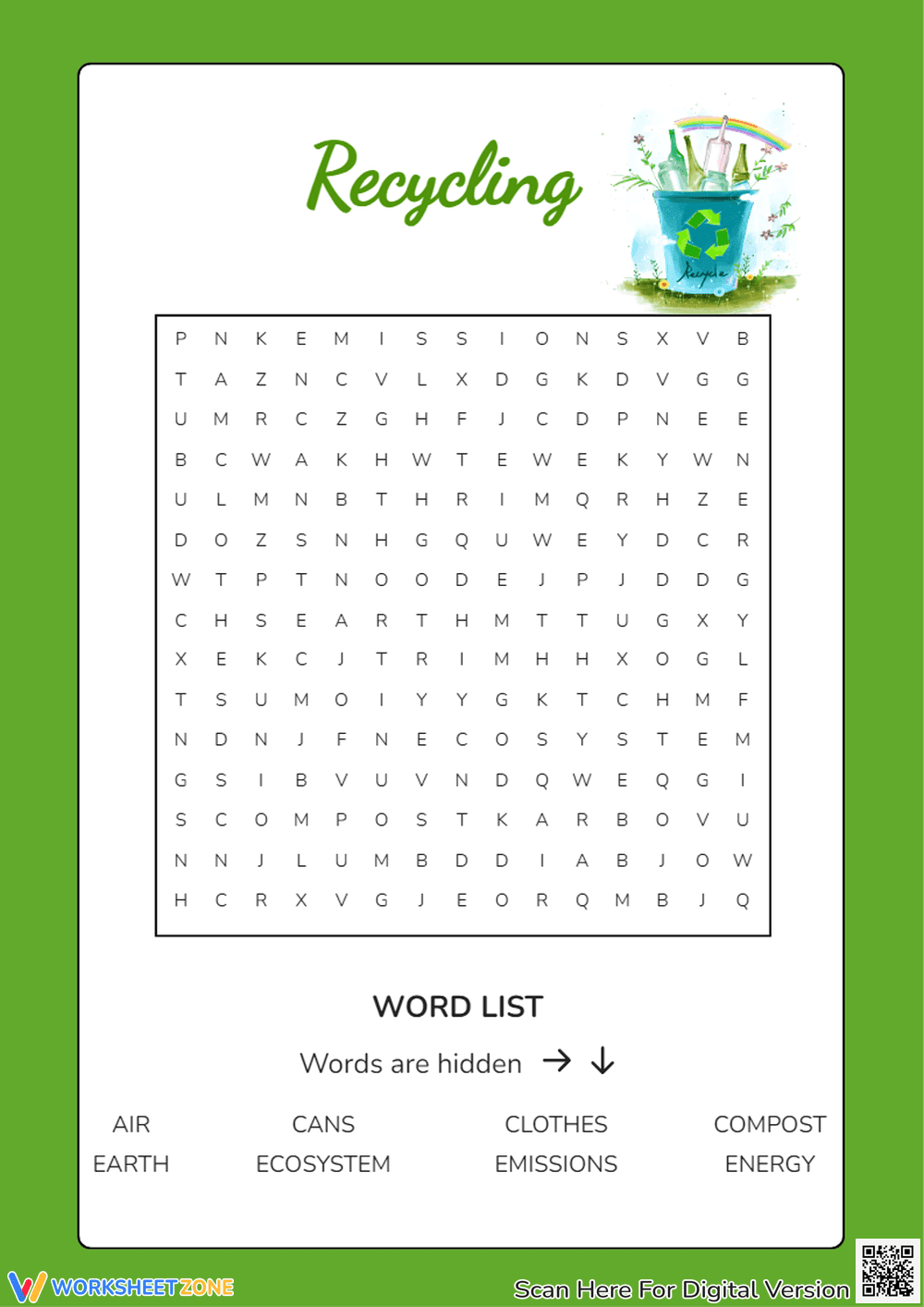 Recycling Themed Word Search - Page 1