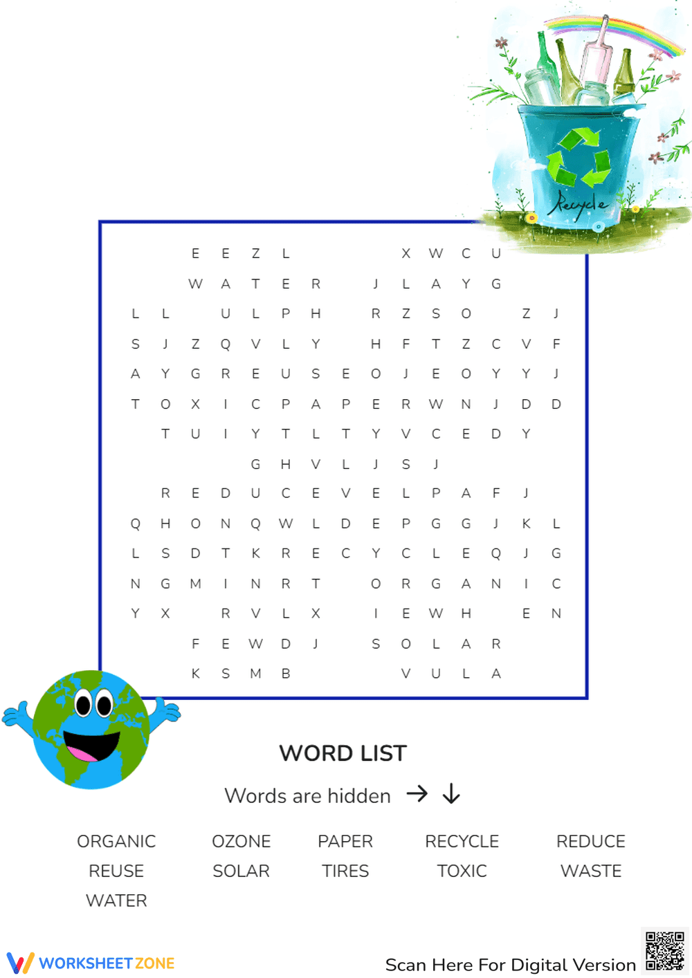 Recycling Word Search Puzzle - Environmental Vocabulary Fun - Page 1