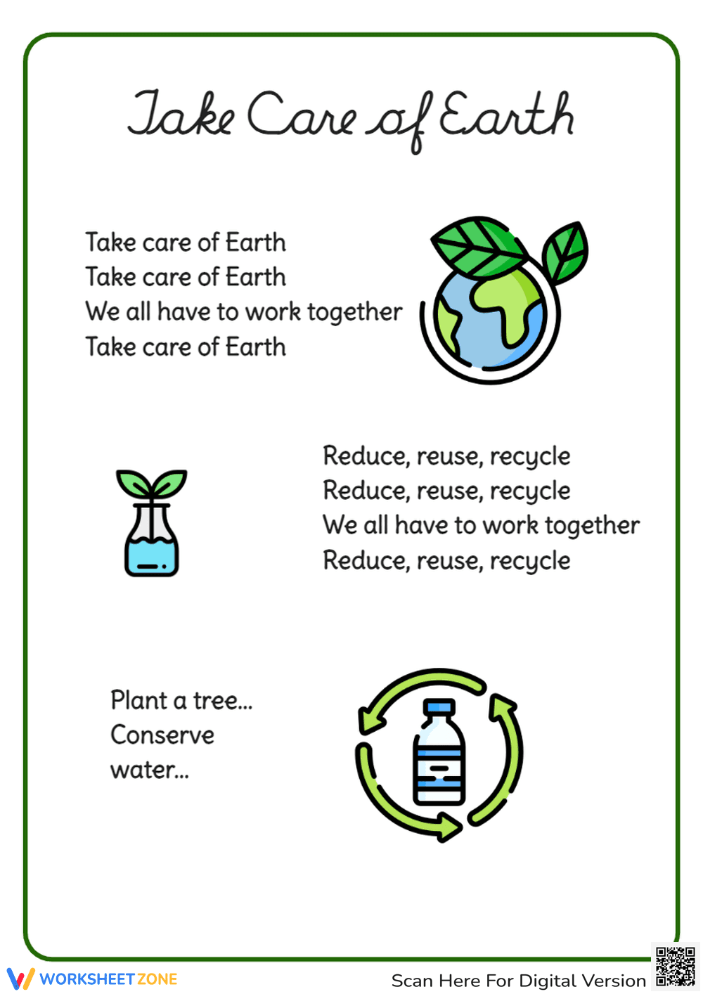 Earth Day Poem: Take Care of Our Planet - Reduce, Reuse, Recycle - Page 1