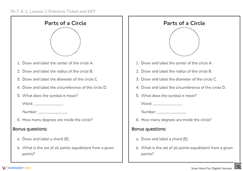 Lesson Entrance Ticket Worksheet - Page 1
