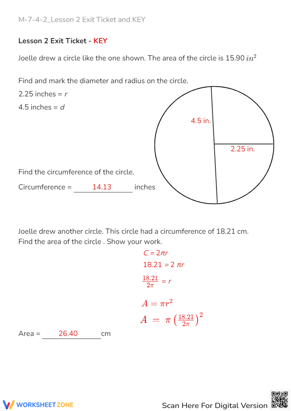 Circles: Area, Circumference, Radius & Diameter - Math Worksheet - Page 2
