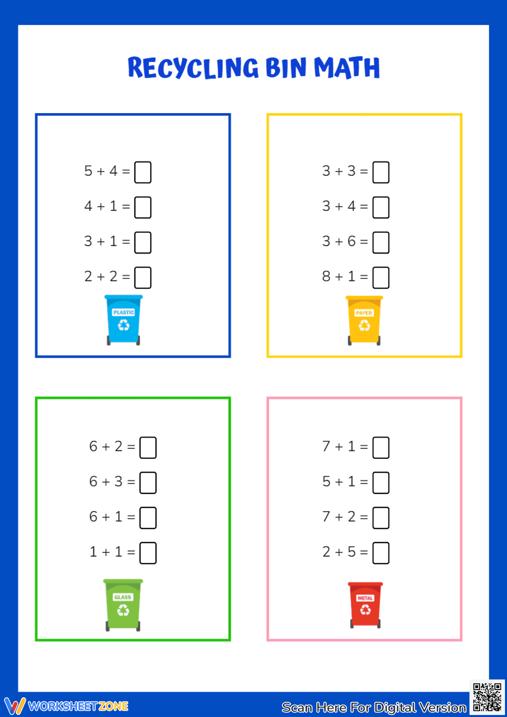 Earth Day Math with Recycling Bins - Page 1