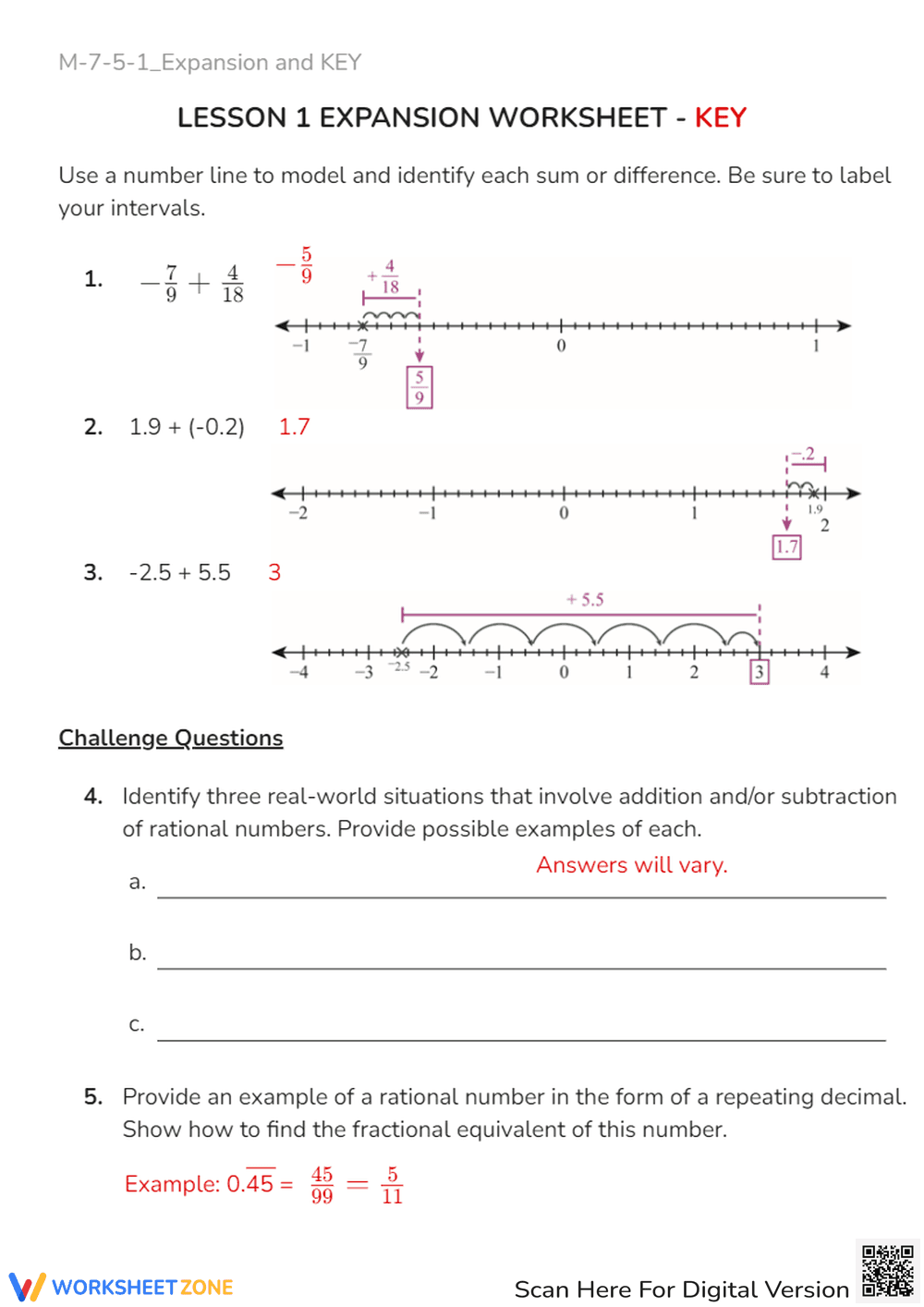 Rational Numbers: Add & Subtract Fractions & Decimals on Number Line - Page 2