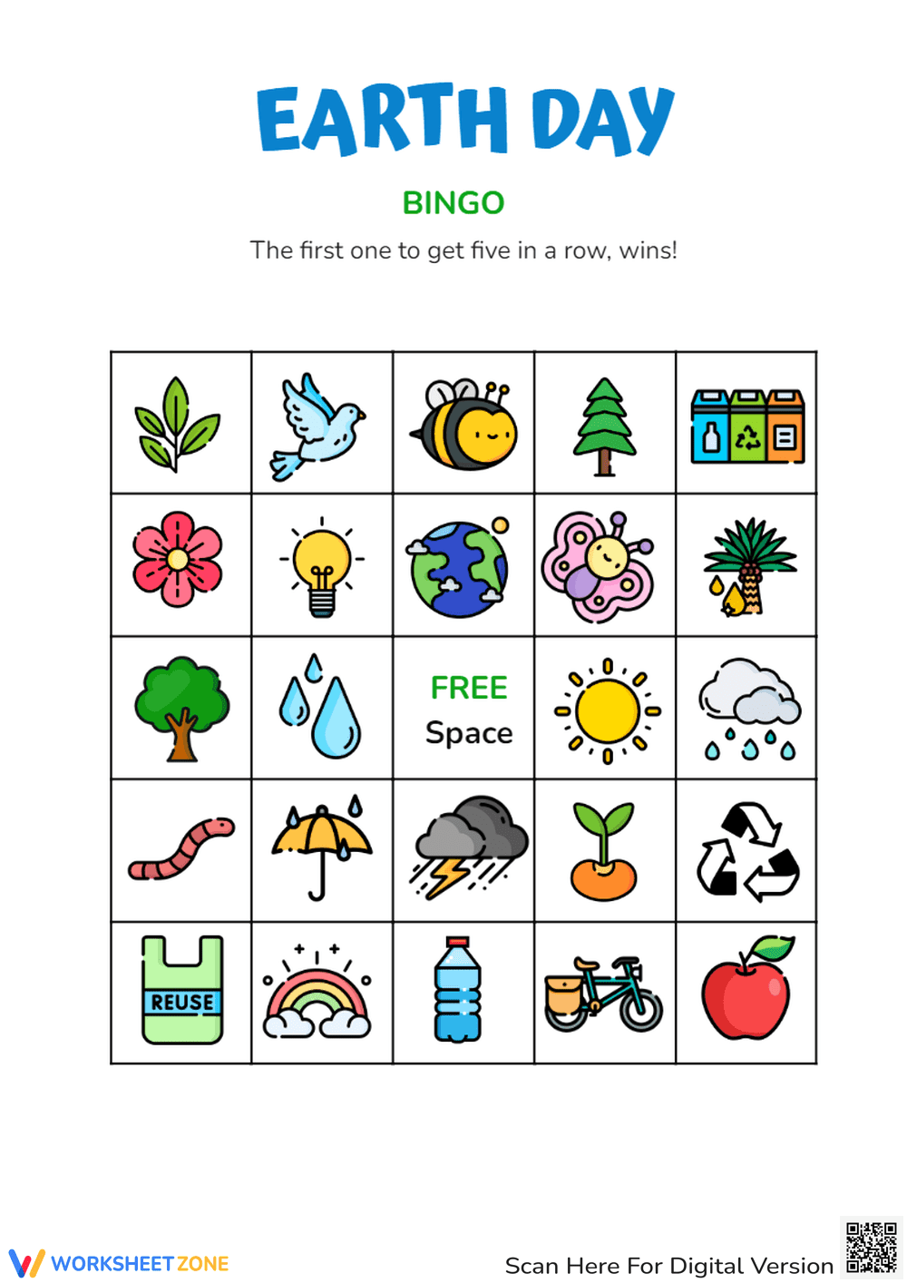 Fun Earth Day Bingo Card Worksheet - Page 1