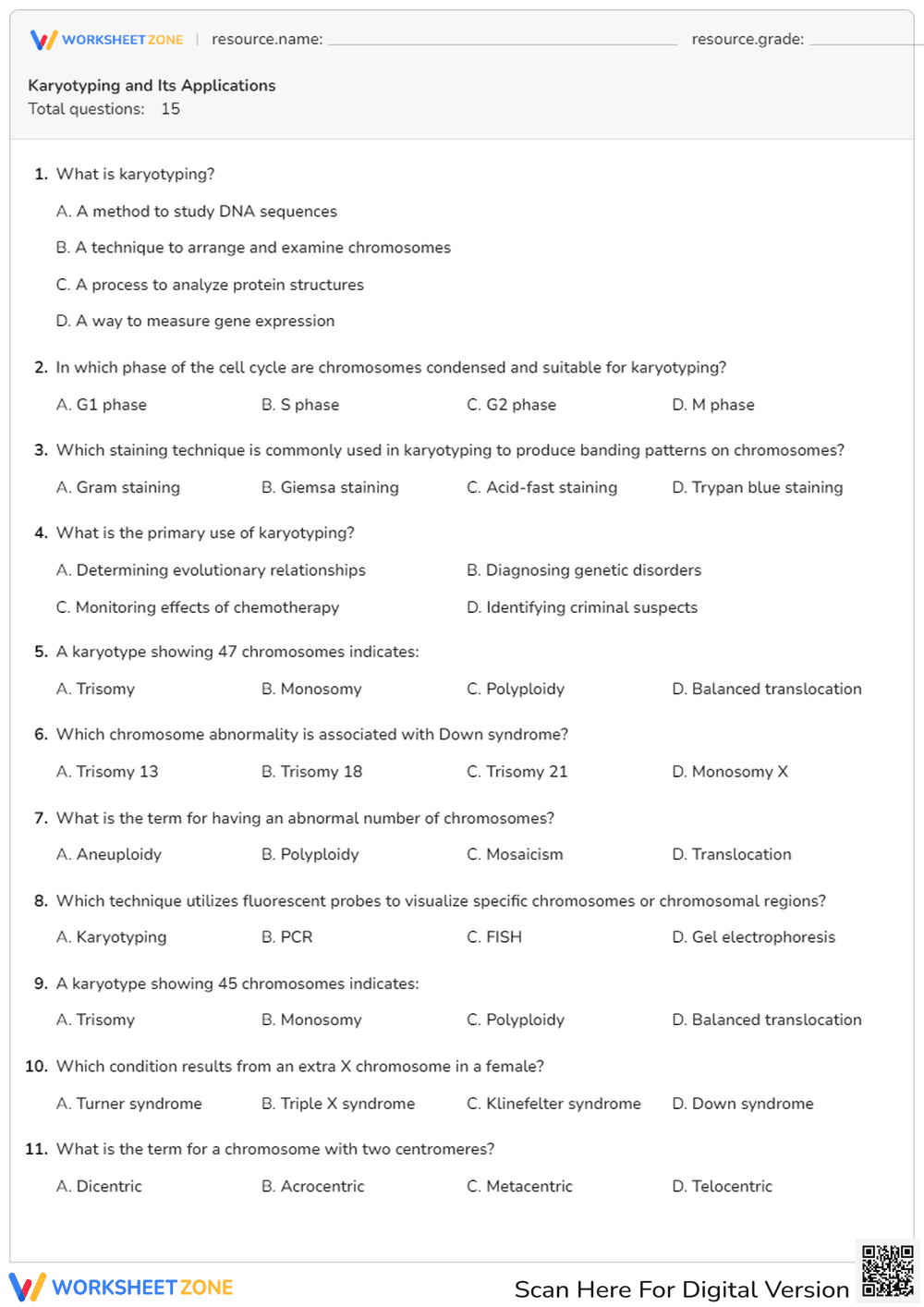 Karyotyping & Applications: Comprehensive Quiz - Page 1
