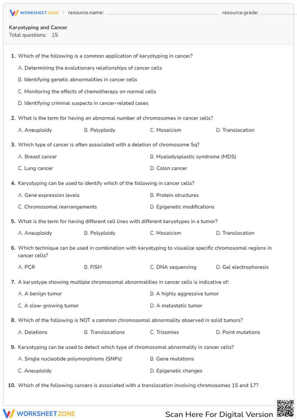 Karyotyping in Cancer: Applications & Analysis Quiz - Page 1