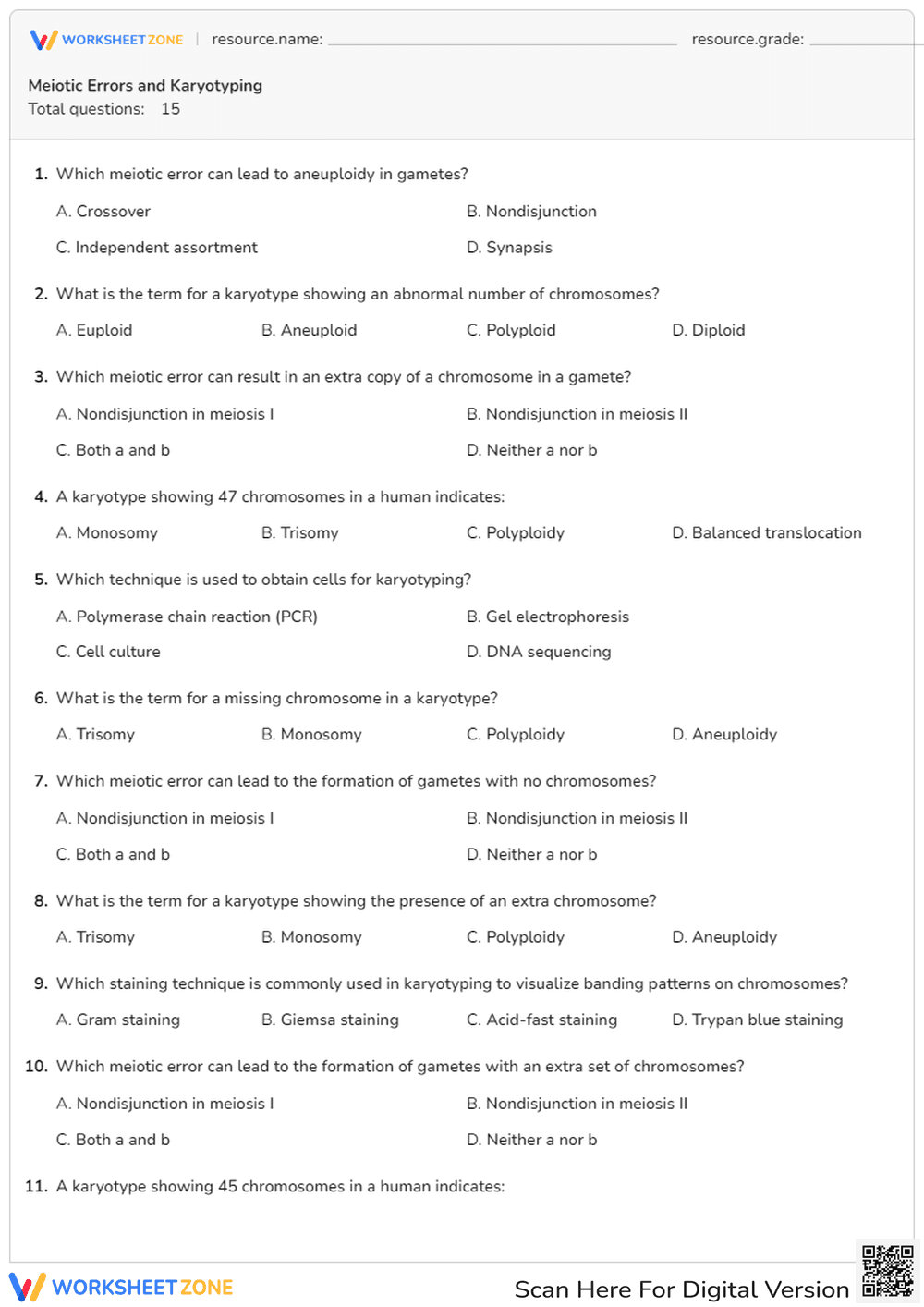 Meiotic Errors and Karyotyping - Page 1