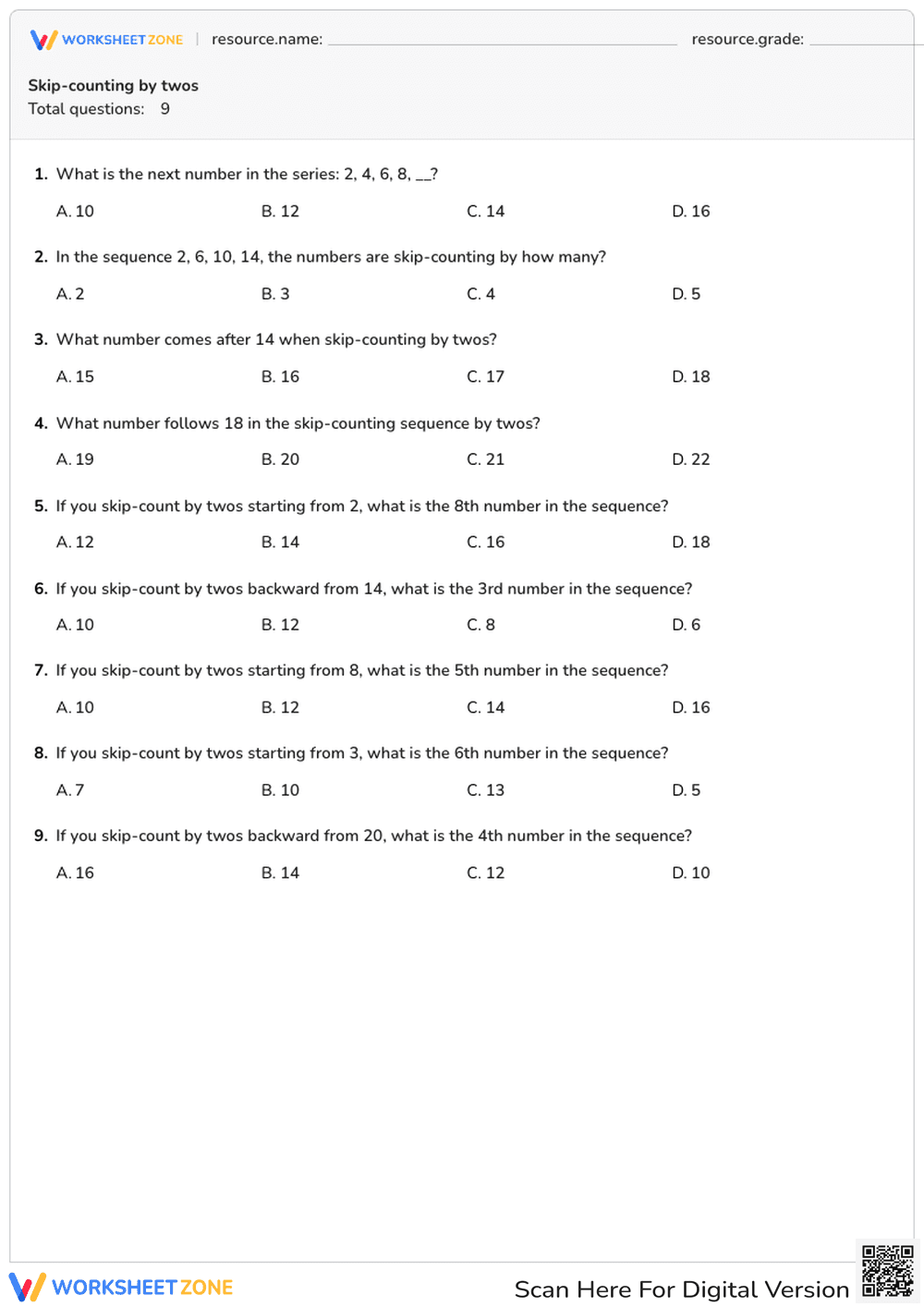 Skip-counting by twos - Page 1