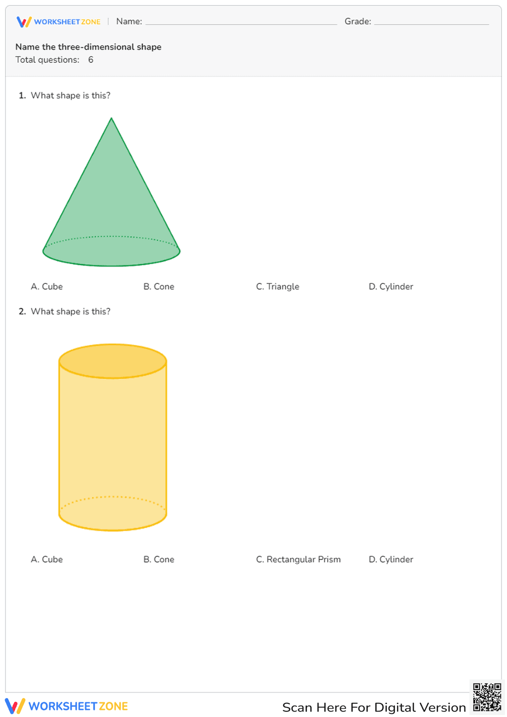 Name the three-dimensional shape - Page 1