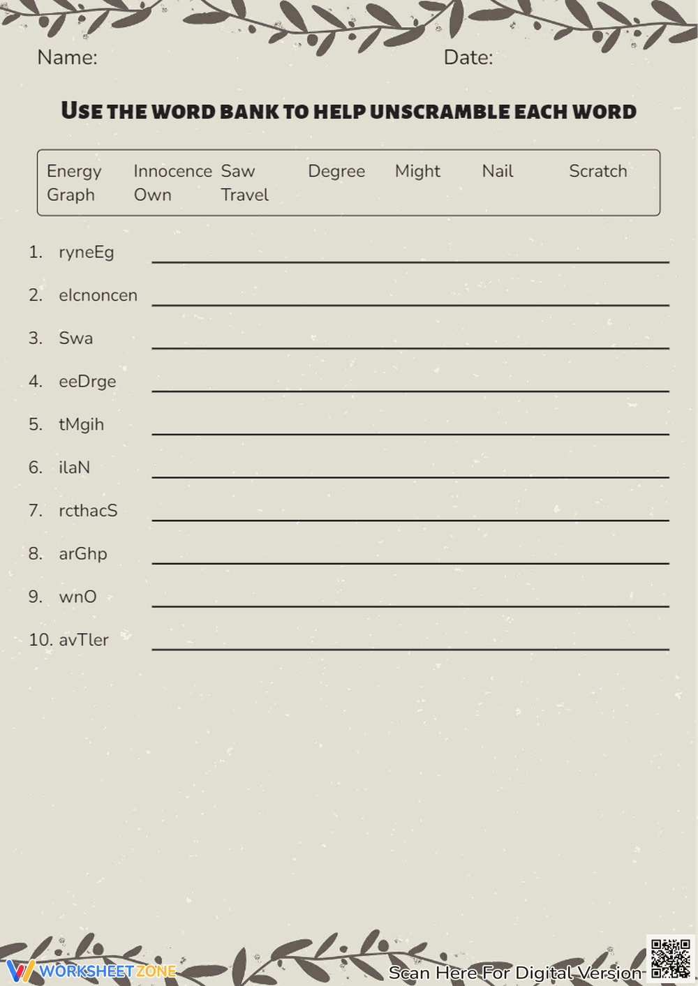 Unscramble words WK1 - Page 1