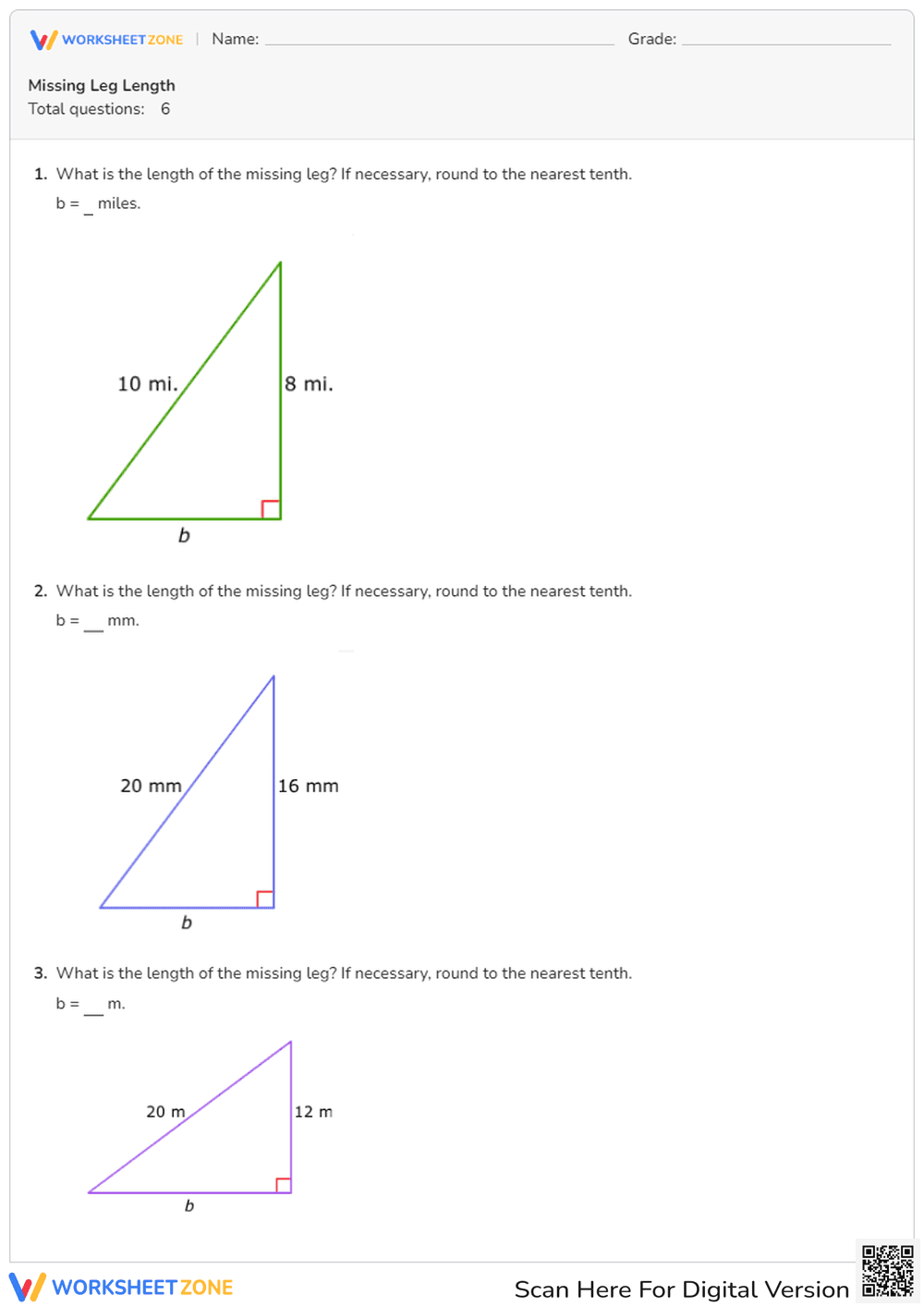 Calculate Missing Leg Lengths - Page 1